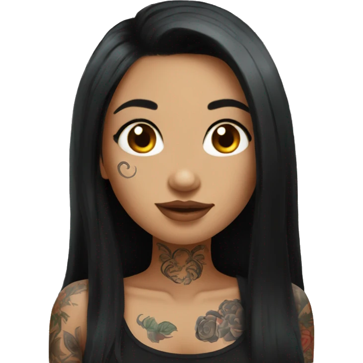 beautiful girl with tattoos, with long black hair emoji