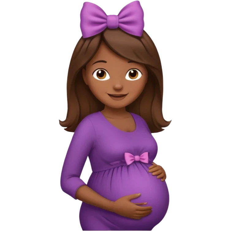 pregnant woman, brown hair, dark skin, bow in hair emoji