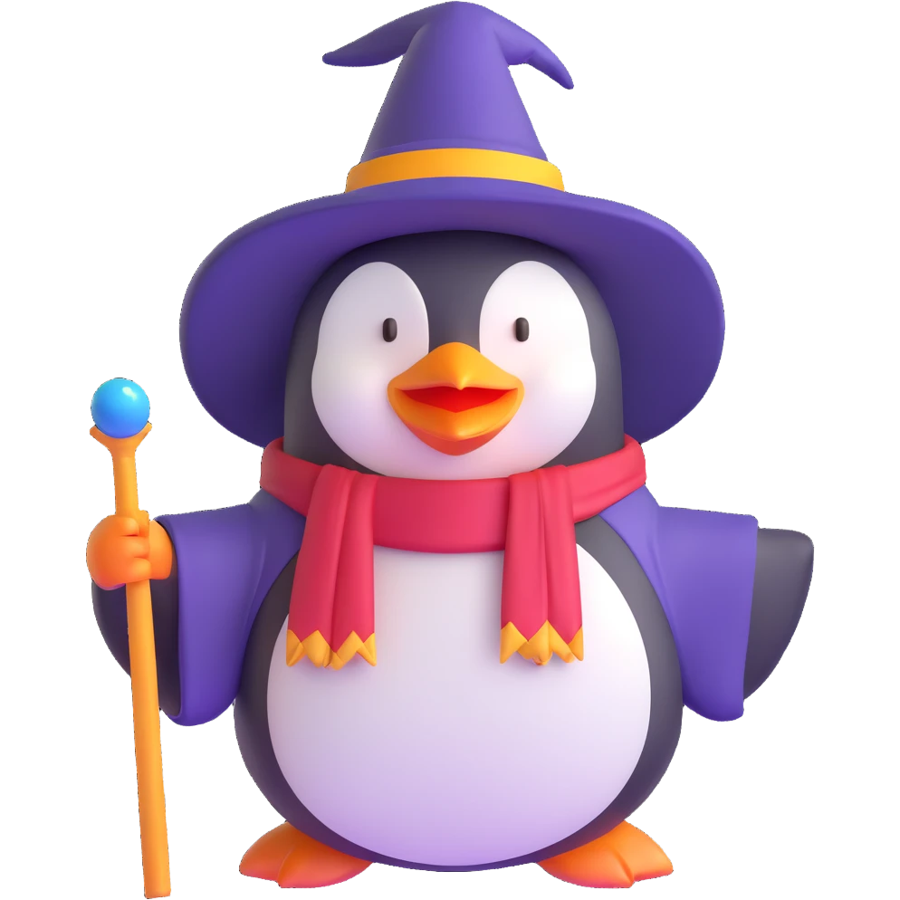 penguin wearing wizard robe and hat emoji