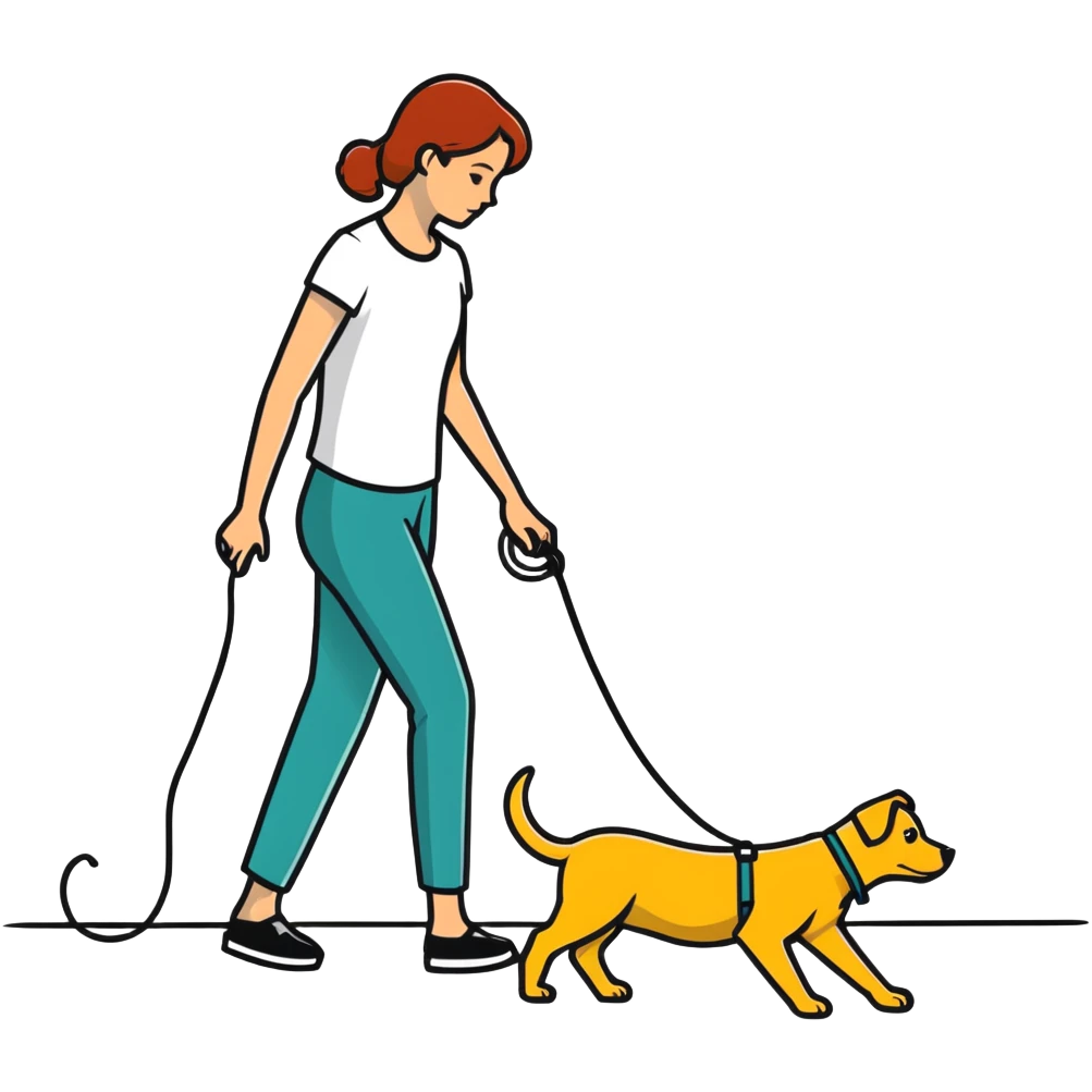 Woman walking a man on a leash with the man on all fours like a dog emoji