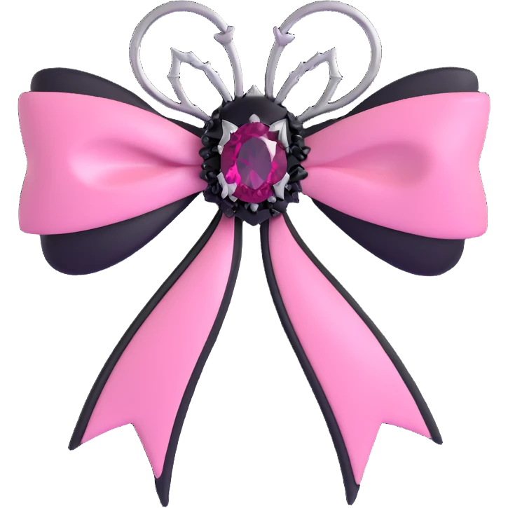 3D emoji style pink bow with gothic effect, black velvet trim, silver spider brooch, and deep pink gemstone emoji