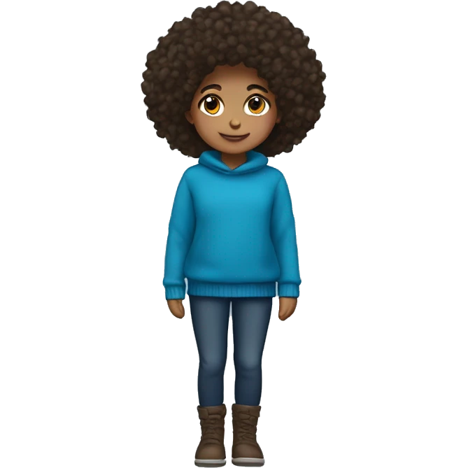 winter, christmas, hispanic, afro hair,  girl, brown eyes, child, full body, blue sweater emoji