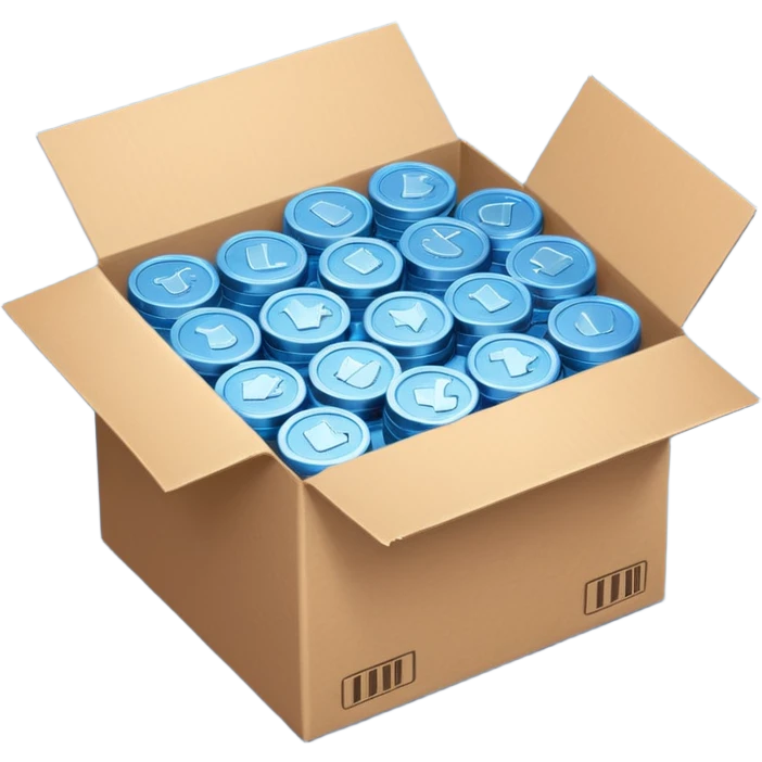 blue coins in a cardboard package emoji