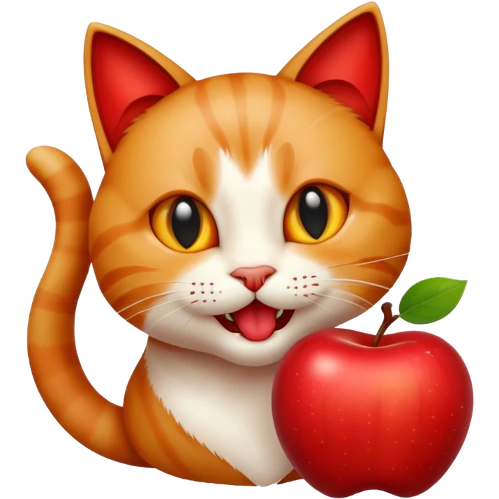 cat biting into an apple, cheerful, no text emoji