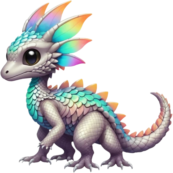 futuristic lush warm-colored iridescent whitish silvery scaley neon-colored Fakémon-Trico-creature (full body) emoji
