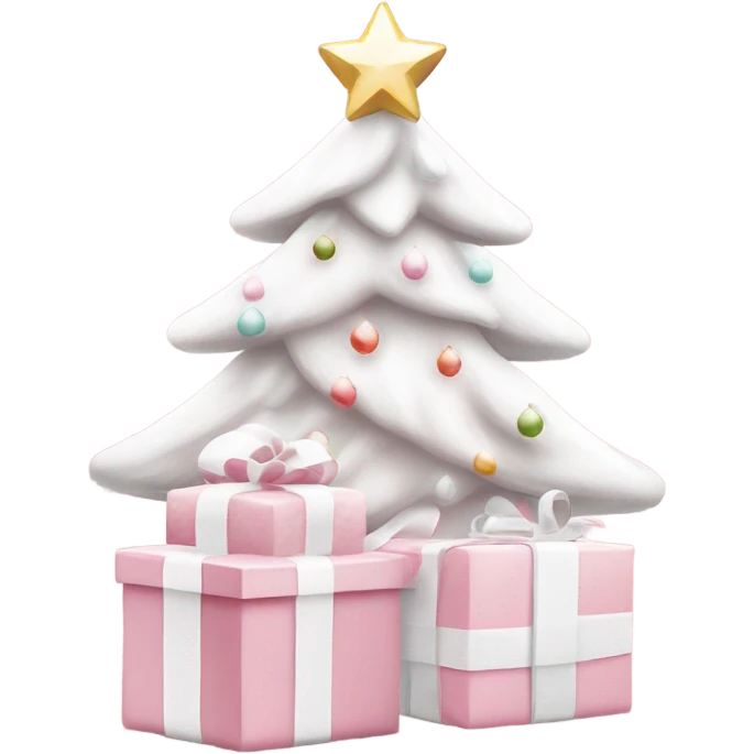 Light pink Christmas gifts under a white Christmas tree  emoji