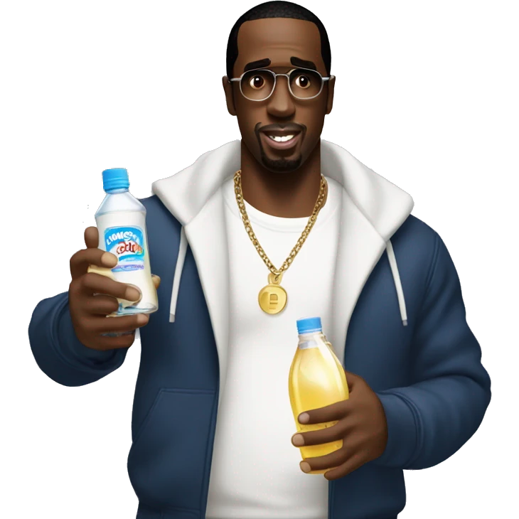 P Diddy holding a bottle of Johnson's Baby Oil emoji