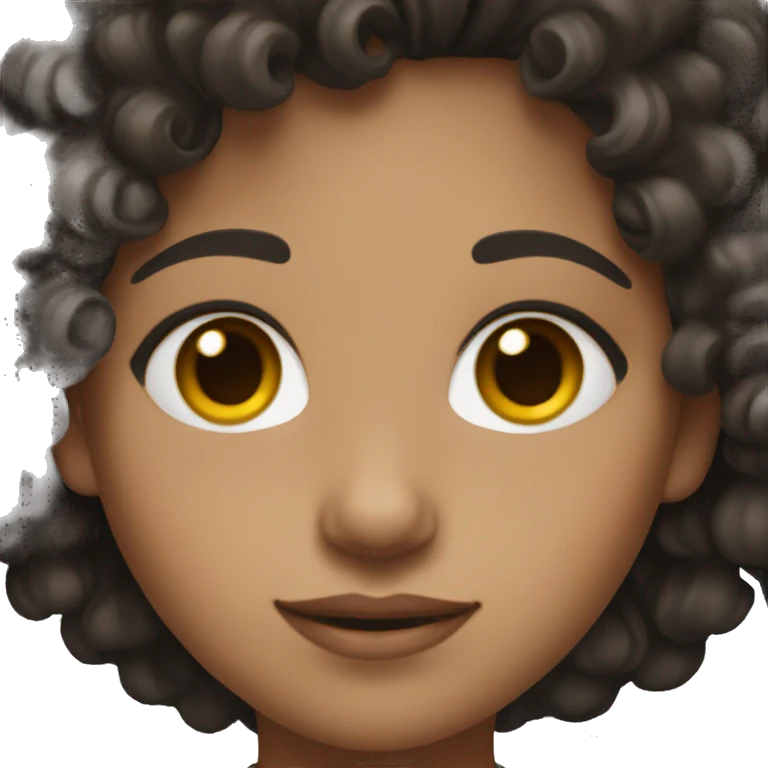 Girl with medium skin tone and black curly hair emoji