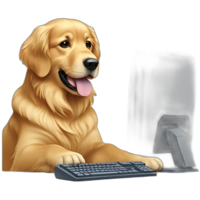 Golden retriever working computer emoji