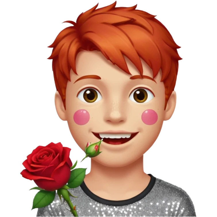 red glitter naughty-looking boy with a rose in his mouth emoji