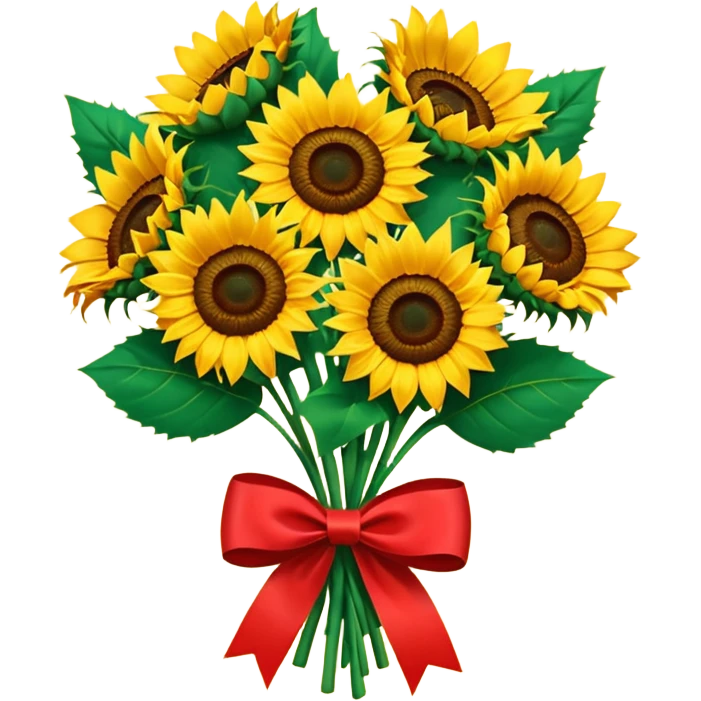 bouquet of sunflower with red bow and red wrapping paper emoji
