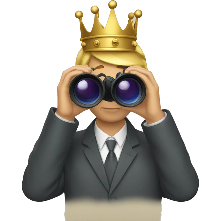 a man holding and looking through binoculars with crown emoji
