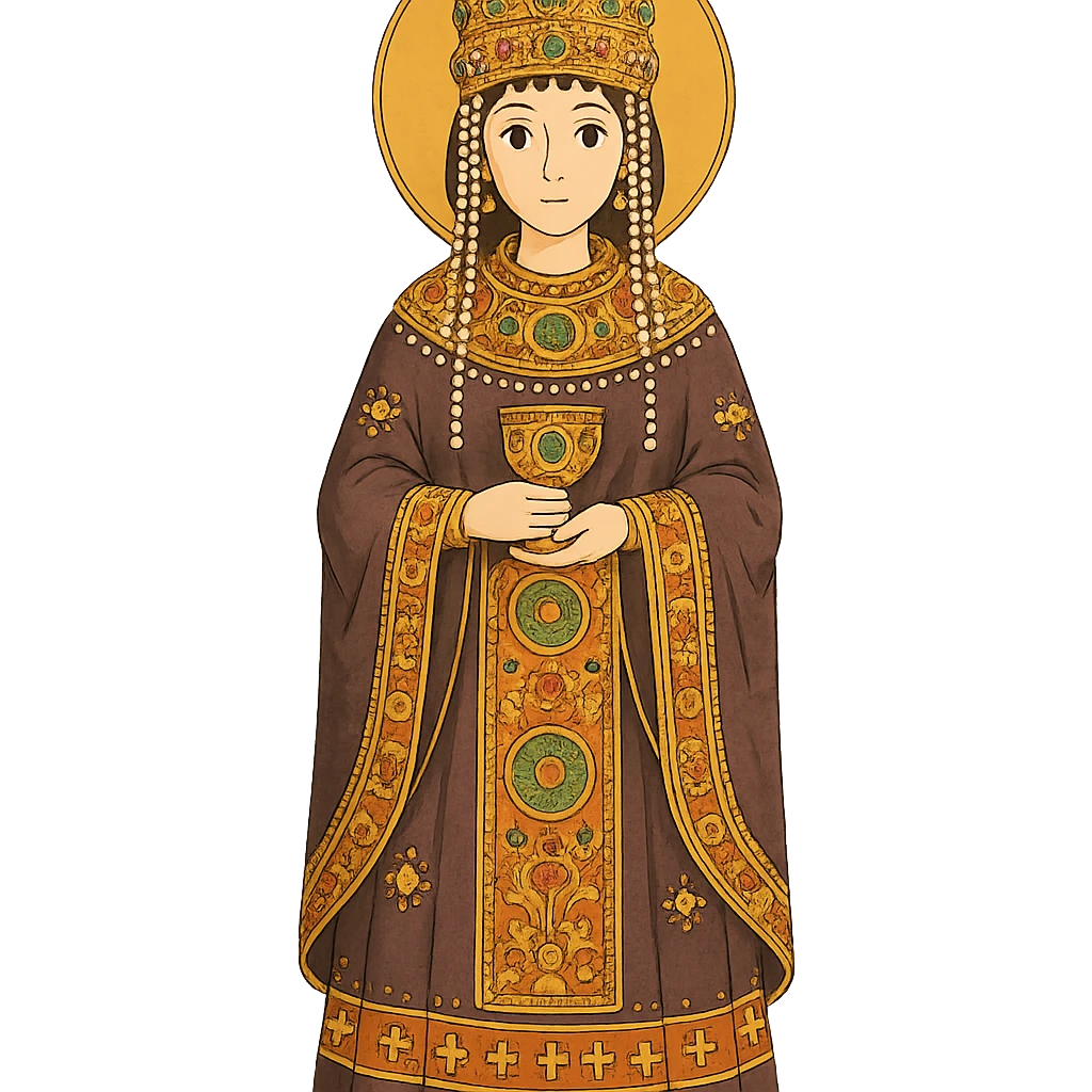Empress Theodora in ornate Byzantine robes and crown emoji