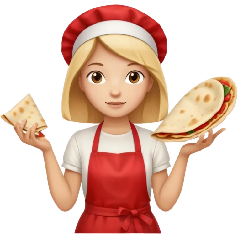 girl white t-shirt red apron with a piadina in her hands emoji