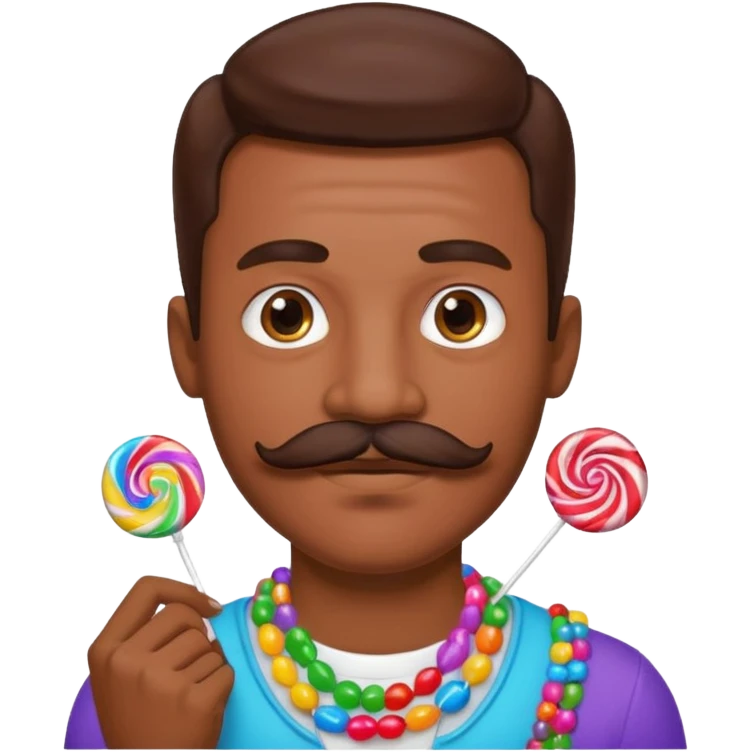 man with a lot of accessories and mustache made out of candy emoji