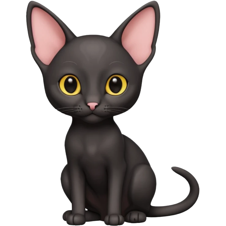 A 3D cartoon black Oriental Shorthair cat with bulky body, tall ears, Nice fur, dark cinematic background, Memoji-style. full body or half body. emoji