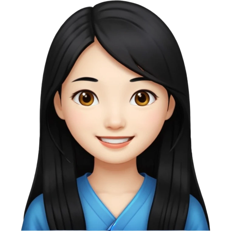 chinese girl with long hair, smiling emoji