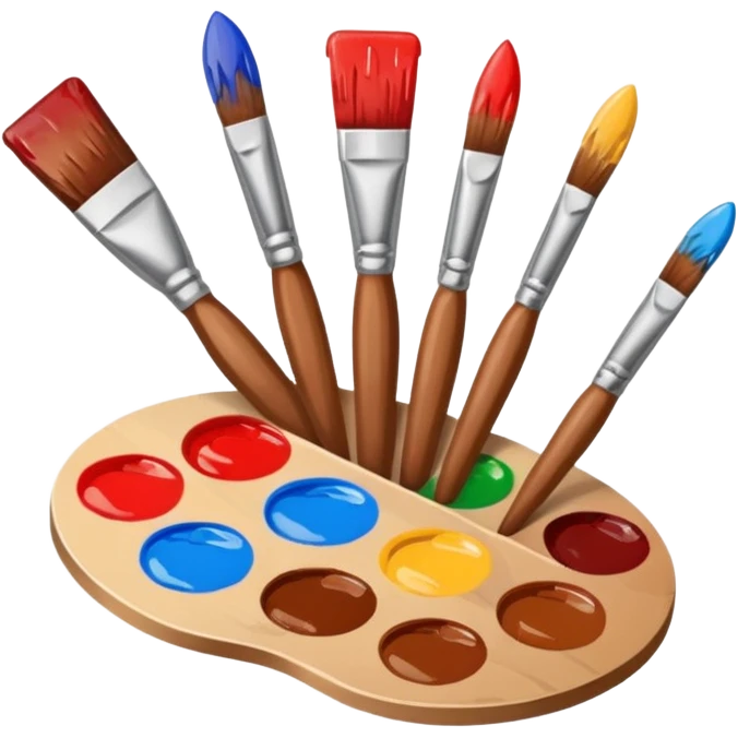 STICKER PINCEAUX ROUGE ET BRUN AVEC PALETTE DE PEINTURE ET TACHE DE PEINTURE emoji