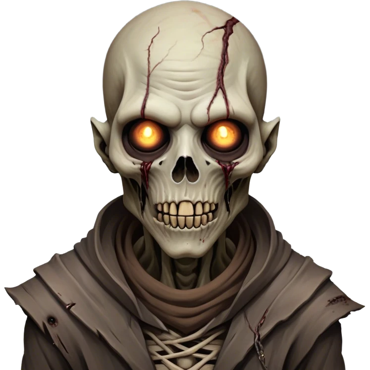 Cinematic Realistic WoW undead civilian Portrait, head tilted epicly and inquisitively, showcasing grim resilience and defiant strength. His withered, pallid skin and intense, glowing eyes contrast starkly with his worn, earth-toned clothes, rendered in meticulous detail. With dynamic, high-contrast lighting and high shine, this portrait exudes an epic aura, capturing the relentless will of a battle-hardened undead civilian. emoji