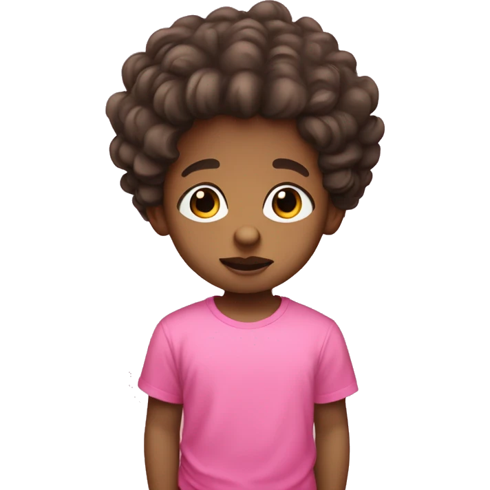 Young boy with medium light skin has a pacifier in his mouth dark and curled hair and a pink tshirt  emoji
