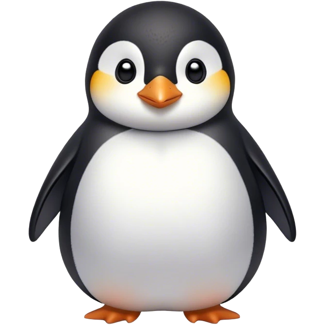 Cinematic chubby penguin, round fluffy body, tiny beak and feet, soft glowing feathers, gentle happy eyes, slightly tilted head, warm and irresistibly cute. emoji