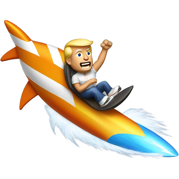 Donald j trump surfing on a rocket emoji