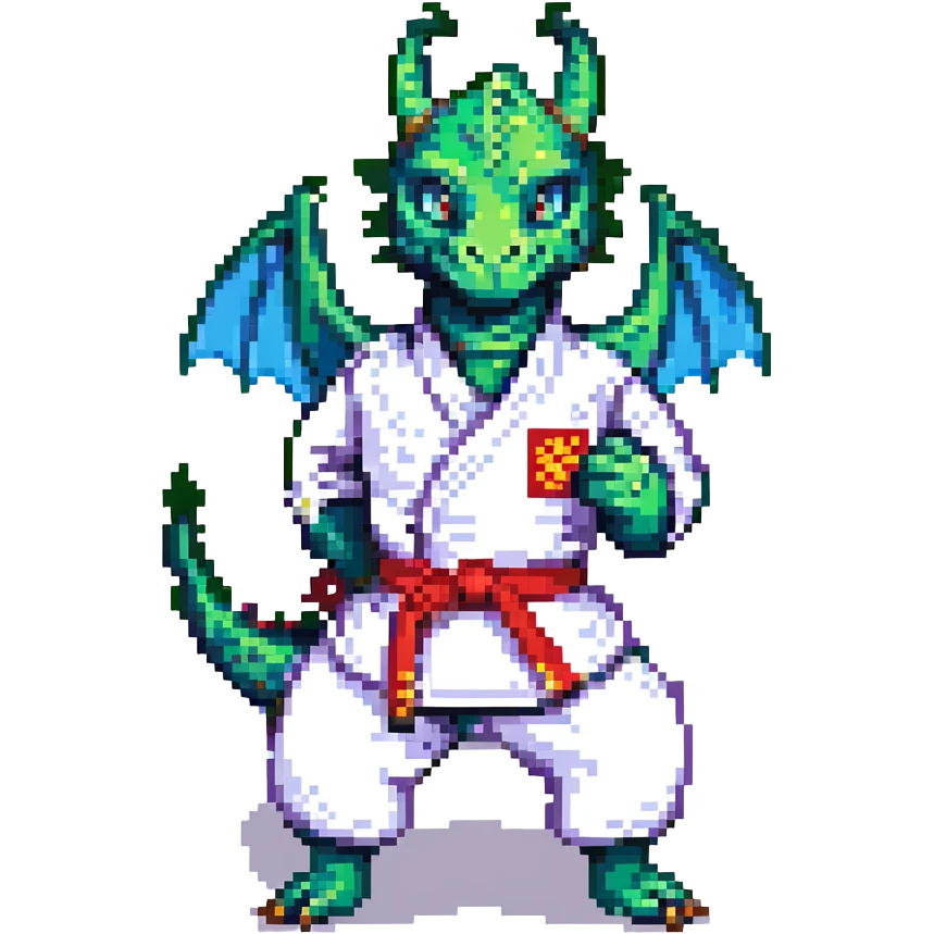 a dragon in a karate uniform, pixel art style emoji