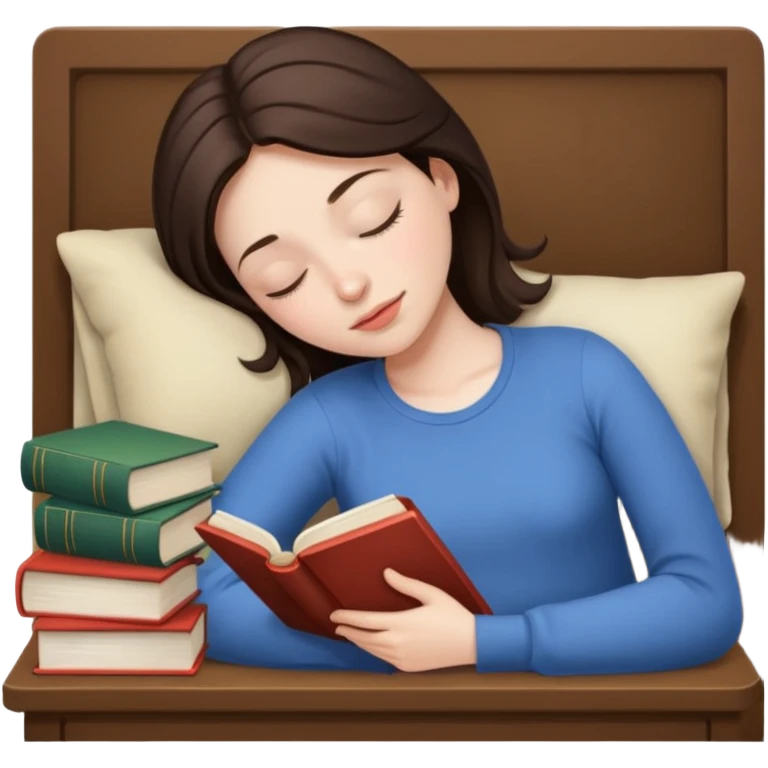 Brunette sleeping with books  emoji