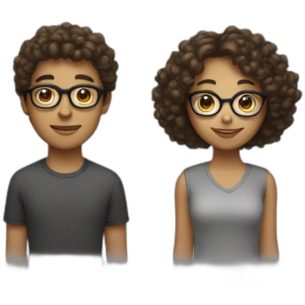 A straight haired girl with a curly haired guy with specs emoji