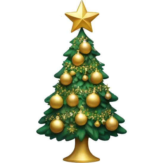 Christmas tree with gold and white ornaments and a star on top emoji