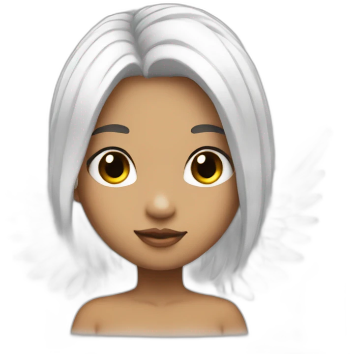 girl with angel wings on her back and white hair like chibi emoji