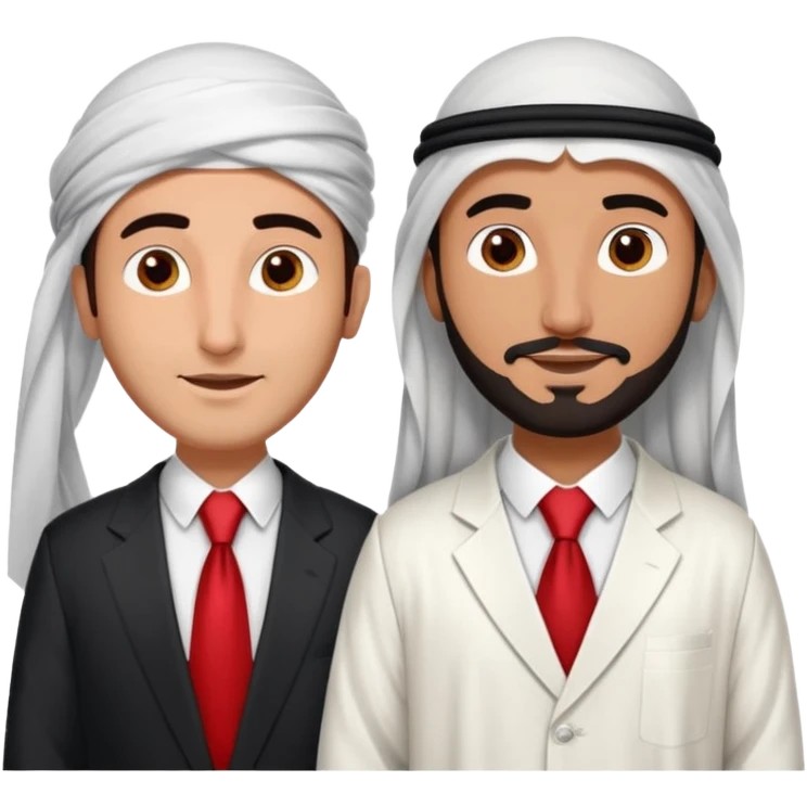 UAE sheikh in traditional clothes standing and talking with a USA businessman in a suit emoji