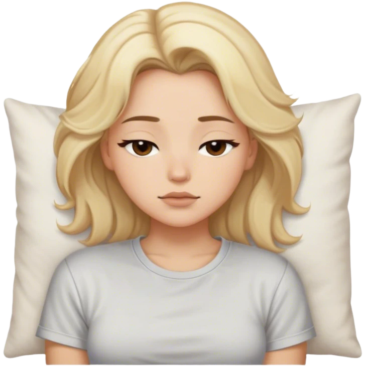 blonde model, brown eyes, medium voluminous hair, comfy t-shirt, napping emoji