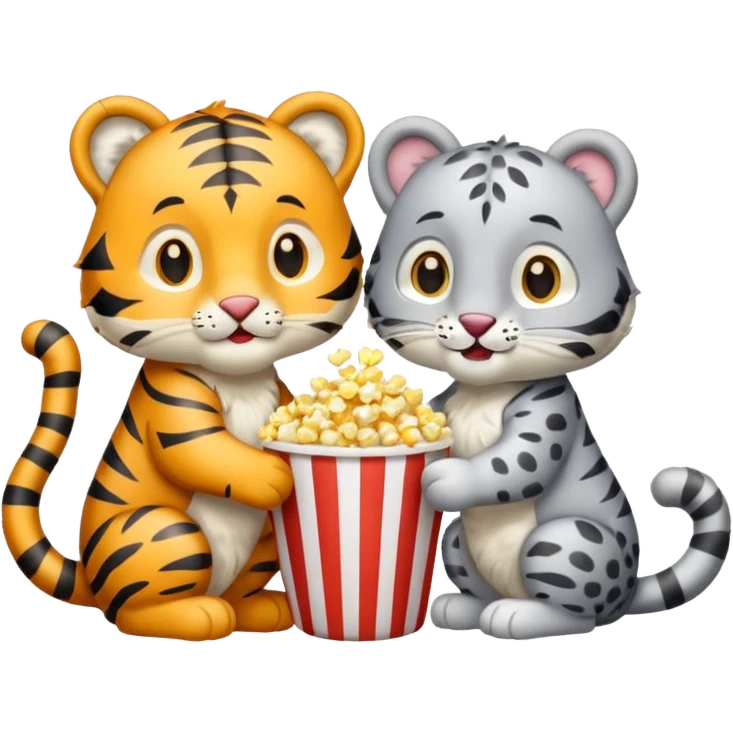 Tiger and snow leopard eating popcorn  emoji