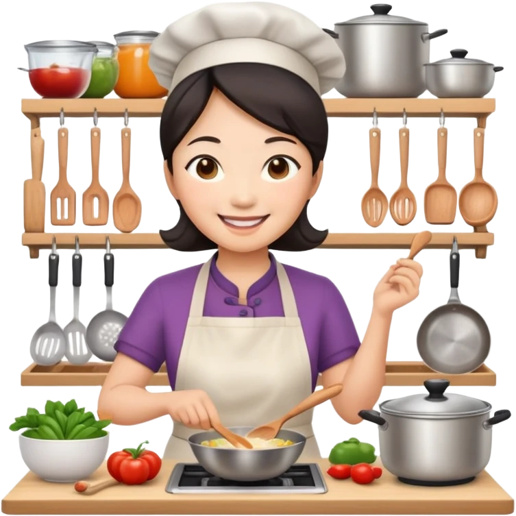 asian mom is cooking in the kitchen emoji