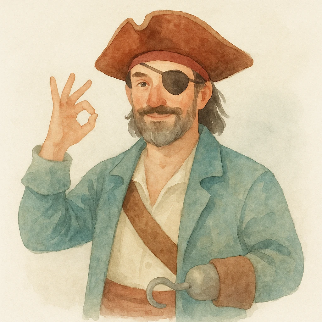 A pirate with the face of the man in the reference image, soft edges, blended colors, artistic and whimsical. emoji