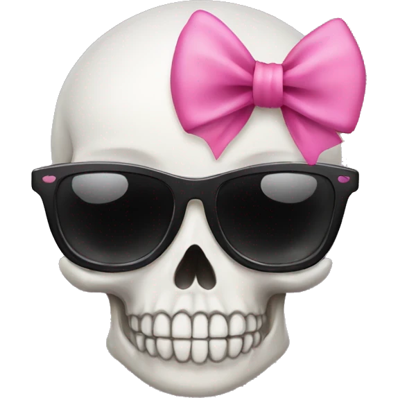 Girly Skull with black glasses and pink bow on top of skull emoji