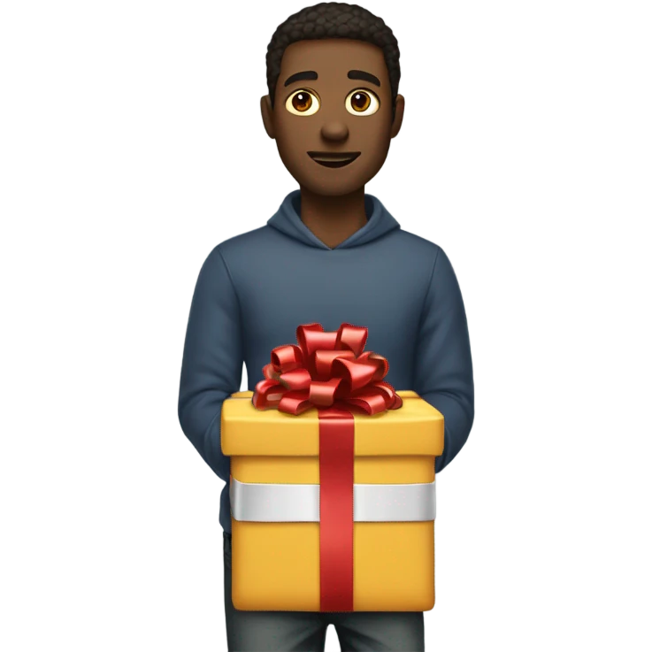Guy with wrapped present at waist level  emoji