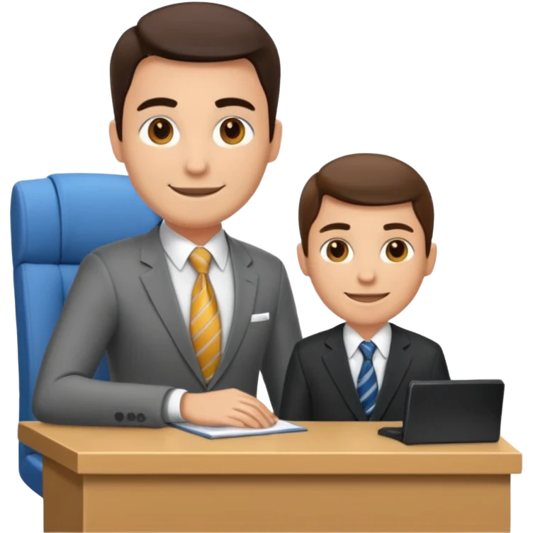 un recruteur à son bureau en face d'un candidat tourné de 3/4 emoji