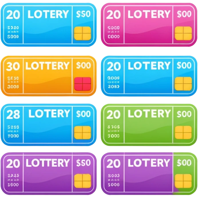 Create blank lottery coupons fanned out, clean and colorful, with different header colors and simple grid sections. No numbers, no text—just empty fields and a lottery-ticket layout. Bright, modern, and on a neutral background. emoji