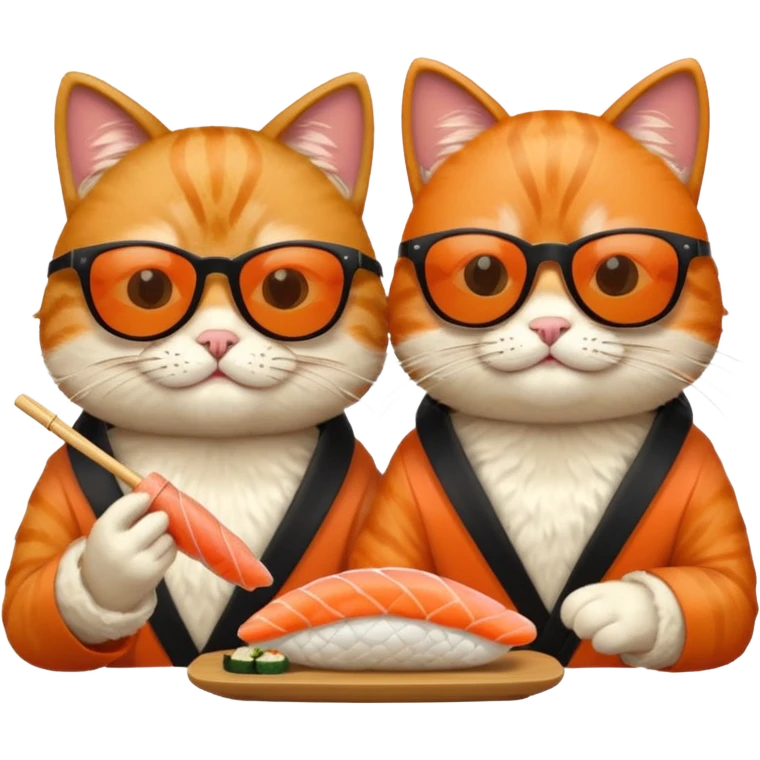 two cool cats wearing sunglasses eating sushi emoji