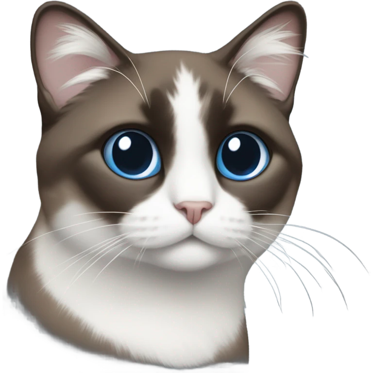 Snowshoe cat with small white patch by nose, dark face and blue eyes and darker body emoji