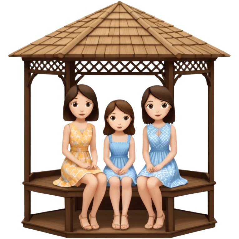Two brunette women sitting inside a large white gazebo emoji