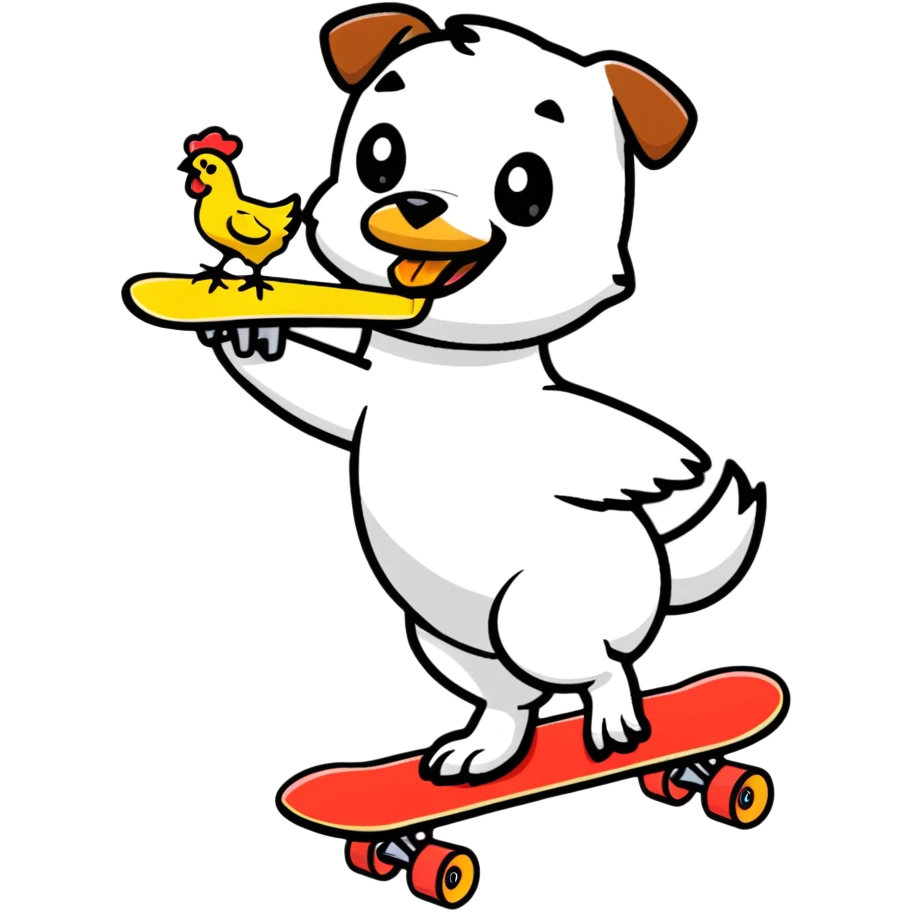 dog riding skateboard eating chicken wing emoji