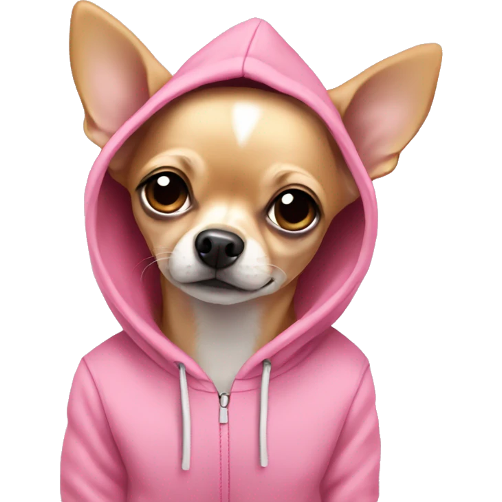 Beige chihuahua in a pink hoodie emoji