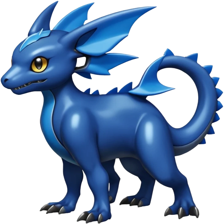 Dusky Glossy Oil-Sheen Blackened Blue Pokémon-Fakémon-Digimon-Creature, (full body) emoji