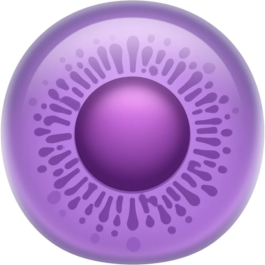 Ameba gelatinosa roxa arredondada  com nucleo grande arredondado no centro emoji
