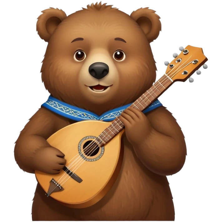 Friendly Russian brown bear holding a balalaika emoji