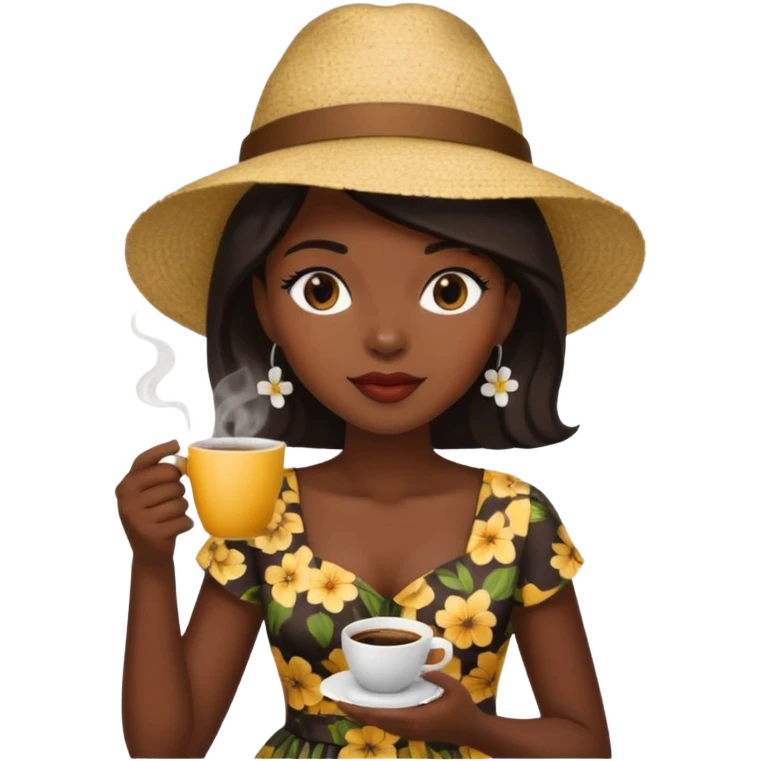 black woman drink coffe with hat dress  emoji