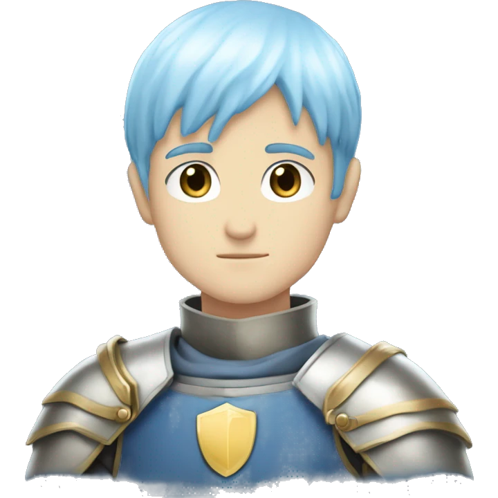 Himmel from the anime Frieren. He has blue bowl cut hair. He's white. He's a knight. He has elongated light blue eyes. His skin is white. emoji